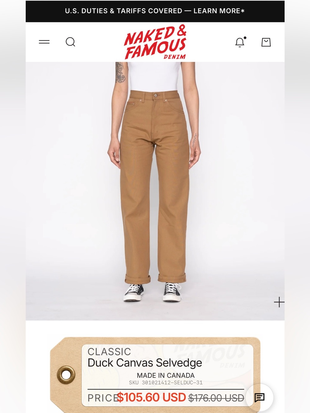 Naked & Famous Denim (The Classic) Women’s Duck Canvas Selvedge Jeans